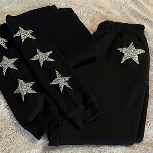 Black Matching Sweatsuit with Silver Sparkly Stars